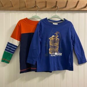 Hanna Andersson Long Sleeve T Shirts Lot of 2 Blue Trucks Multi Patchwork 90 3T